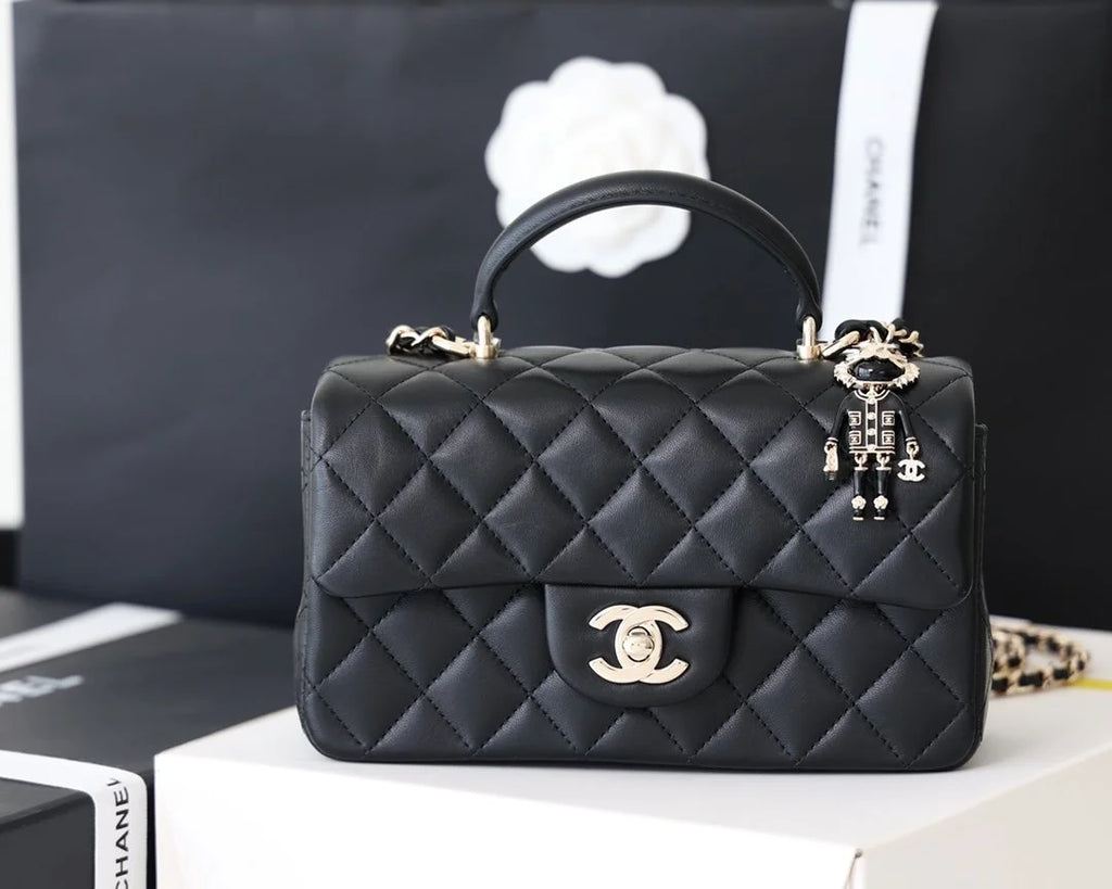 Black Mini Flapbag With Top Handle V550