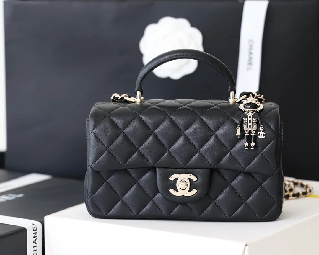 Black Mini Flapbag With Top Handle V550