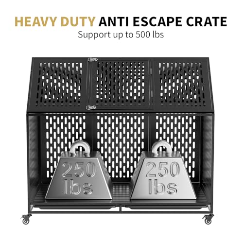 52 Inch Heavy Duty XXL Dog Crate with Open Roof Top, Trays and Wheels O893102