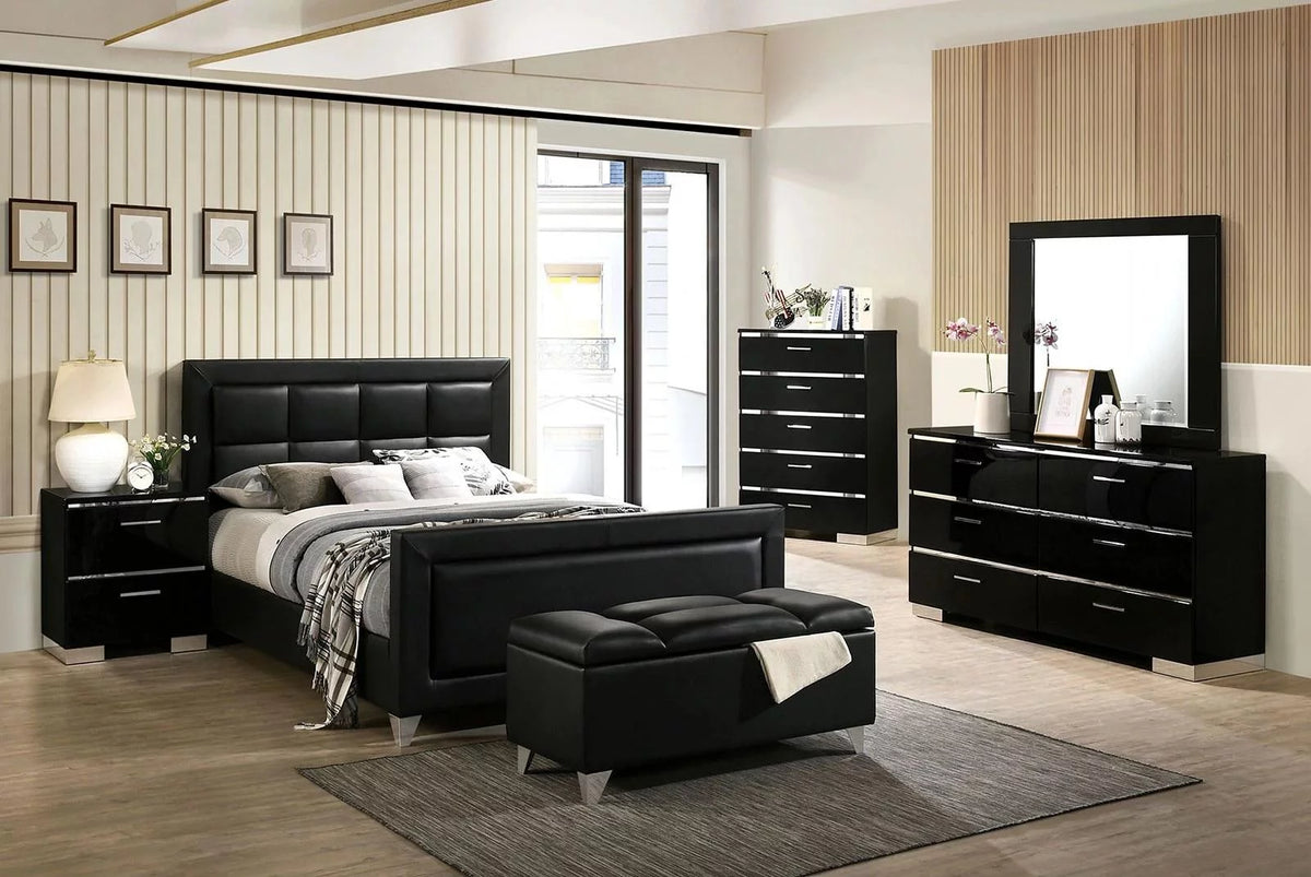 Black Solid Wood Queen Bedroom Set 7pcs Q26619