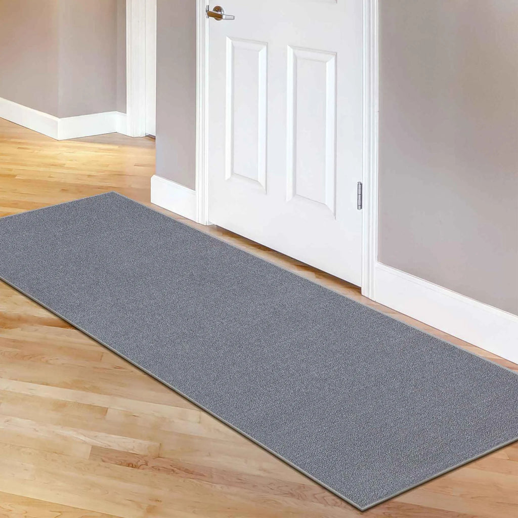 Machine Washable Non-Slip Rubberback Solid Gray Runner Rug K423261