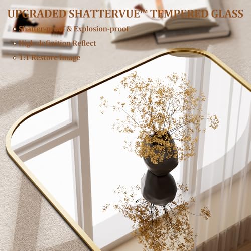 56"x21" Gold Domed Top Floor Mirror with Stand Z401