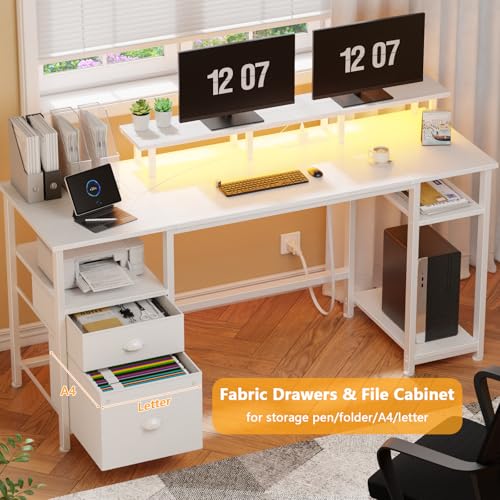 61" Computer Desk with Power Outlet and LED Lights N22195