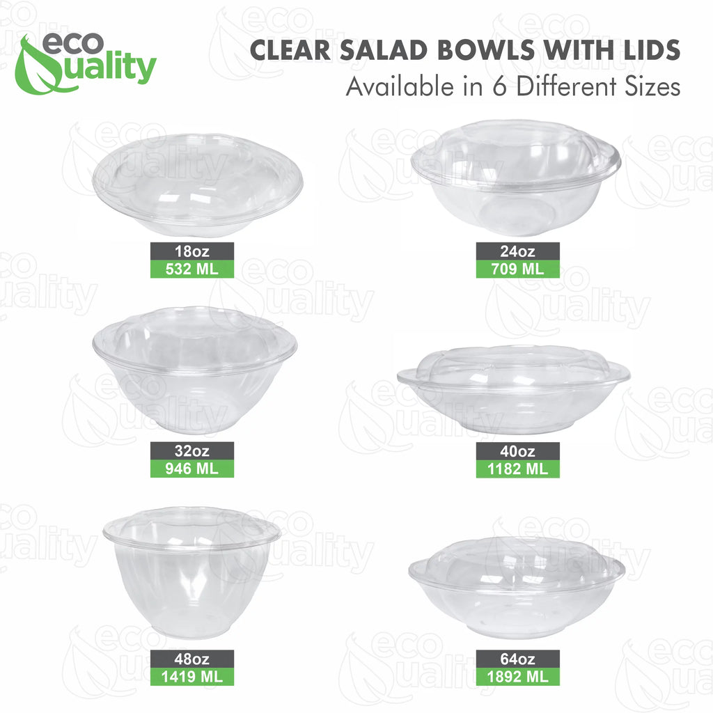 Clear 48oz Disposable Salad Bowls with Lids G4982