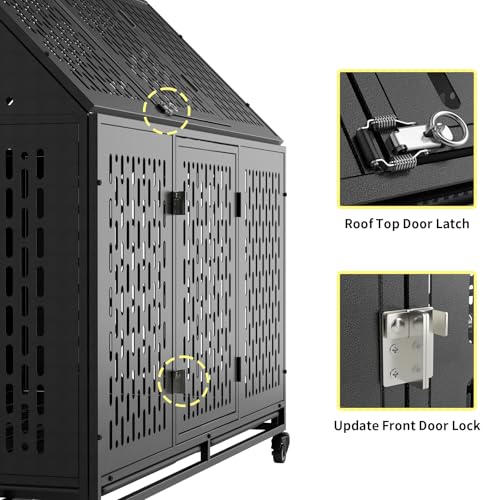 52 Inch Heavy Duty XXL Dog Crate with Open Roof Top, Trays and Wheels O893102