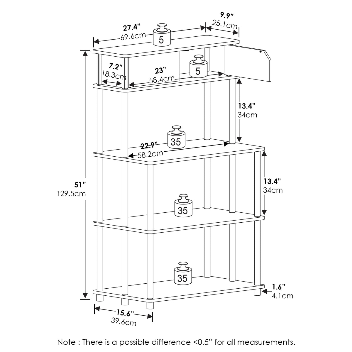 French Oak Grey/Black Printer Stand with Top Cabinet K373707