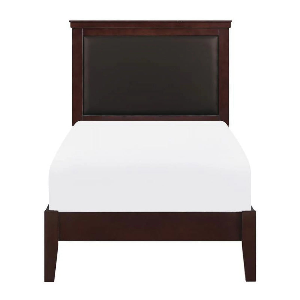Cherry Wood and Faux Leather Twin Bed H155978