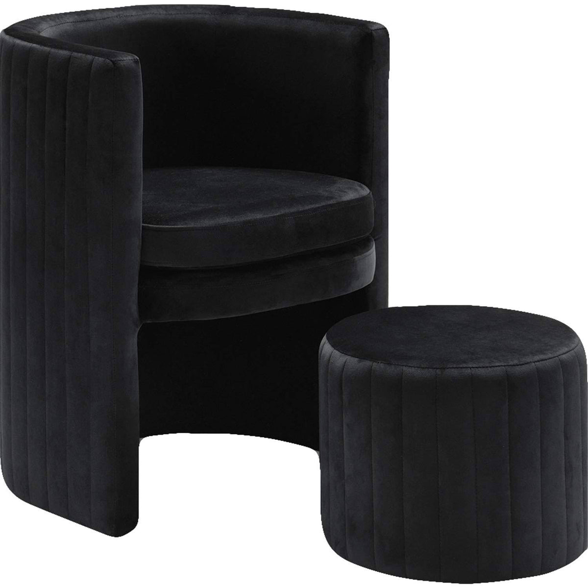 Black Velvet Accent Chair & Ottoman Set A634