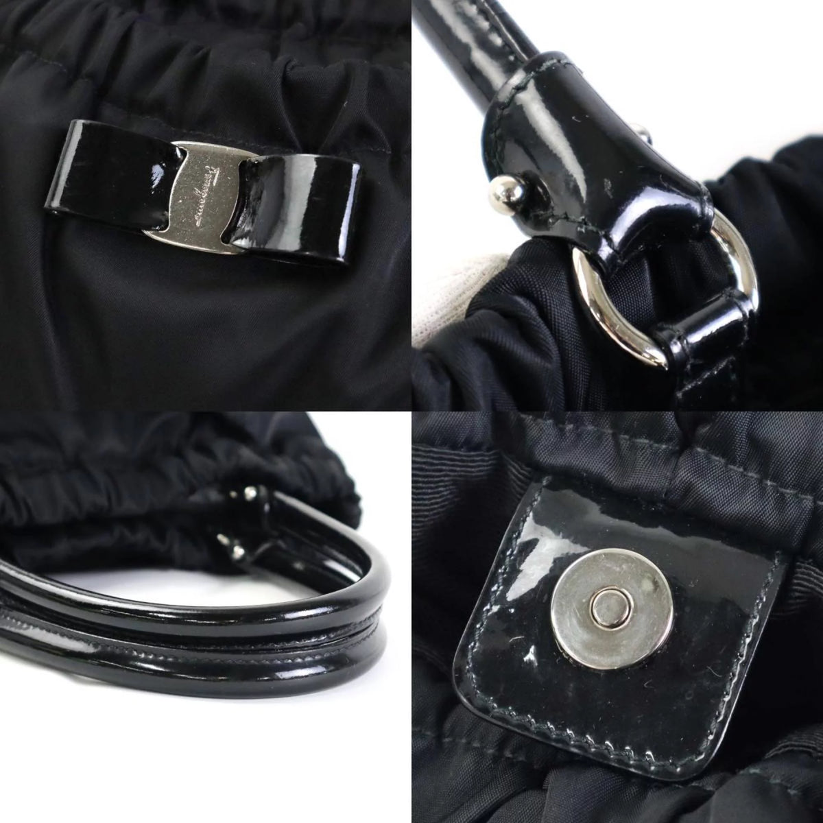 Pre-Owned Black Nylon Patent Leather Handbag N6805