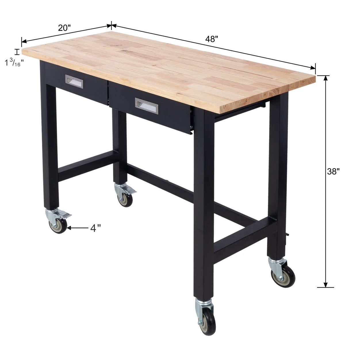 48in Adjustable Bamboo Wood Workbench with Drawer Storage G84623