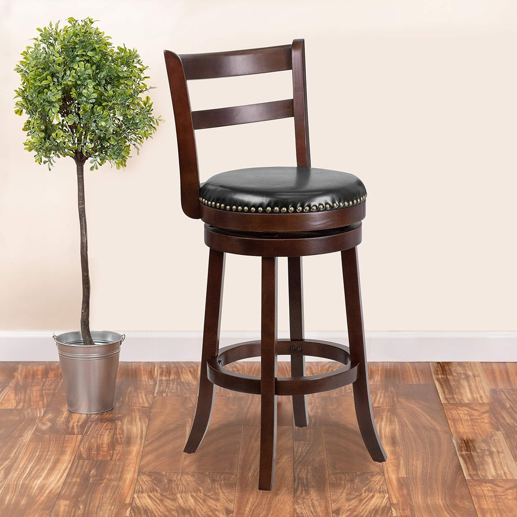 Cappuccino Wood Counter Height Stool with Black Swivel Seat B957835