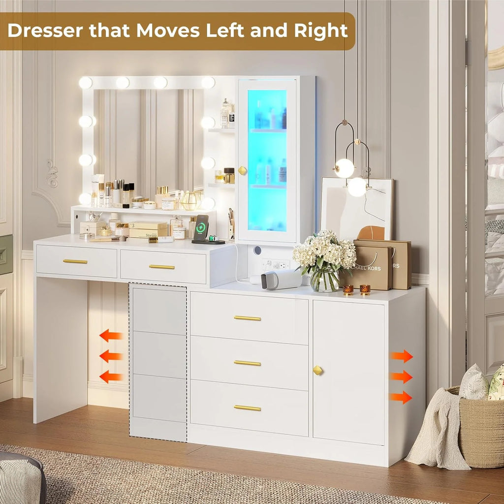 White Vanity with Mirror and Lights X74627