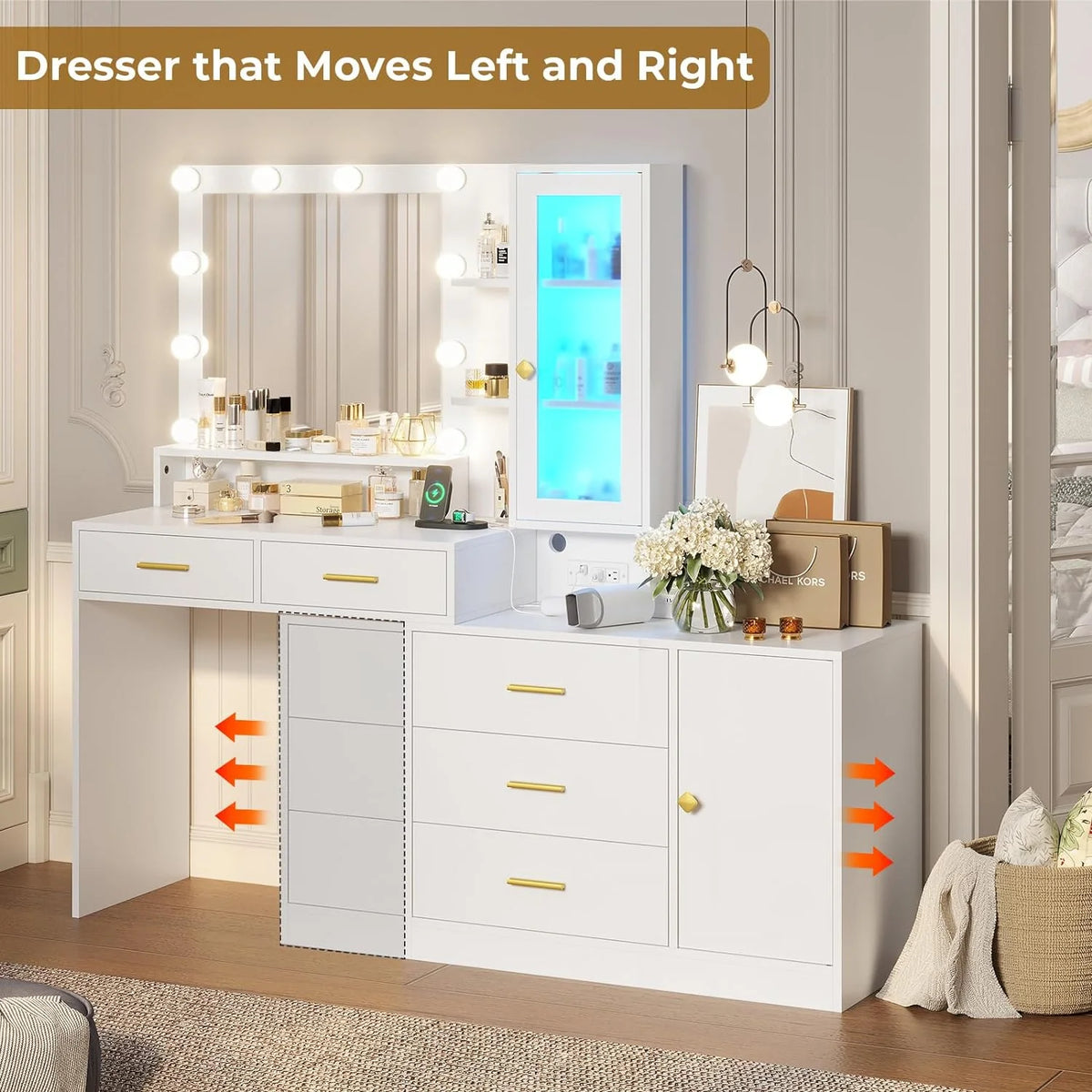 White Vanity with Mirror and Lights X74627