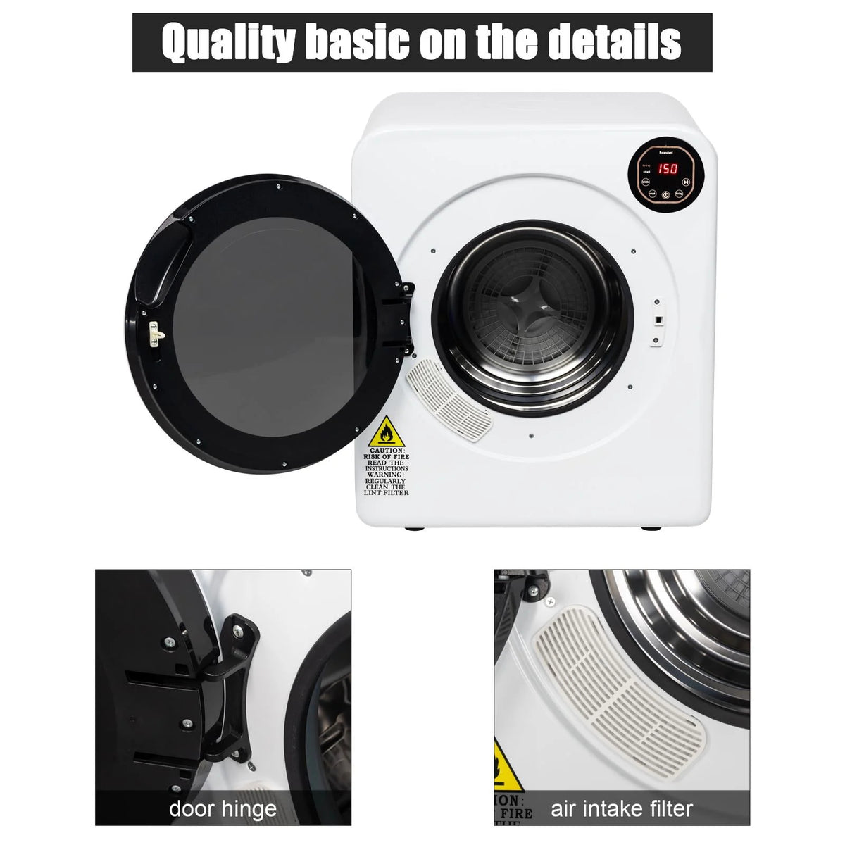 13.2Ibs Compact Electric Laundry Dryer with Stainless Steel Tub L50239