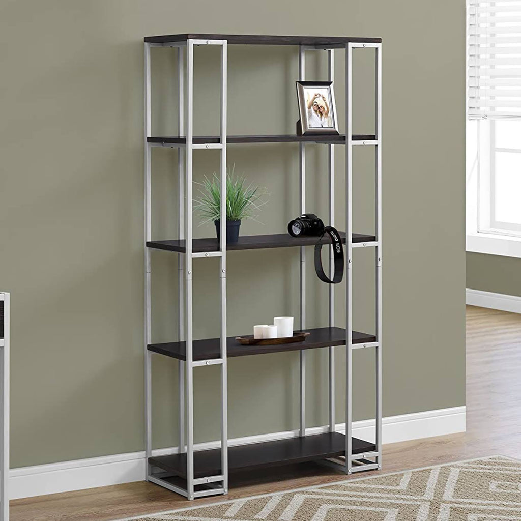 Cappuccino Silver MDF Metal Bookcase X7906