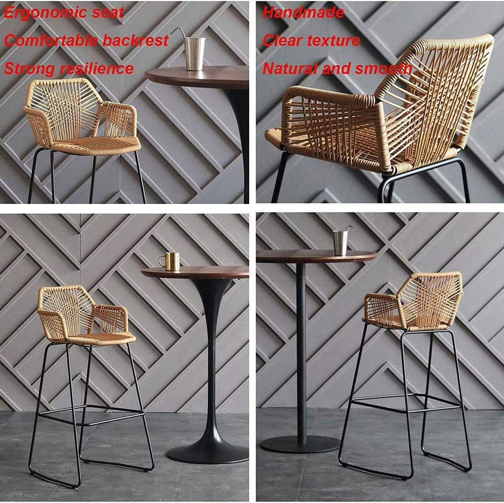 Beige Rattan Bar Stool with Footrest & Back N469