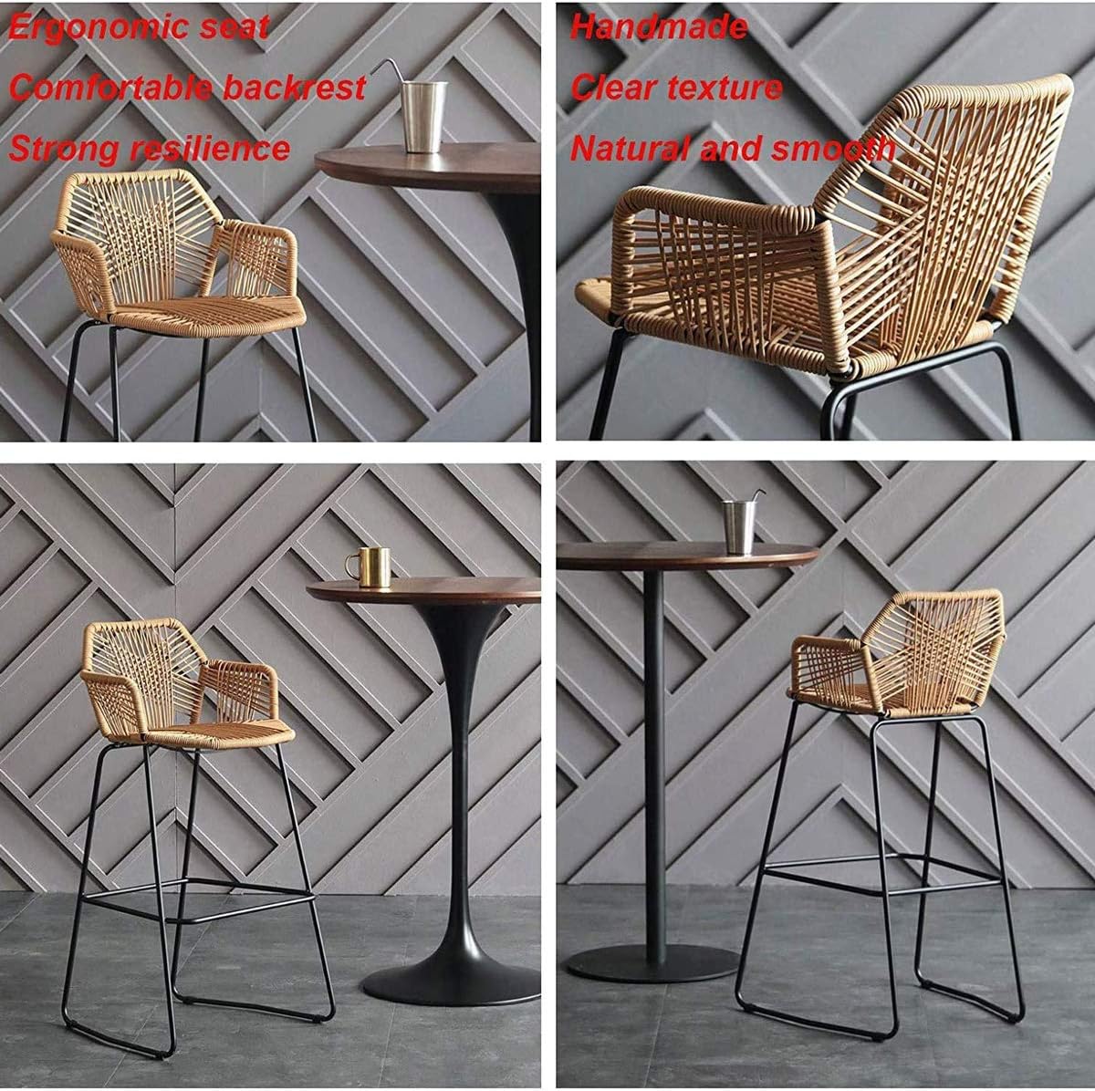 Beige Rattan Bar Stool with Footrest & Back N469