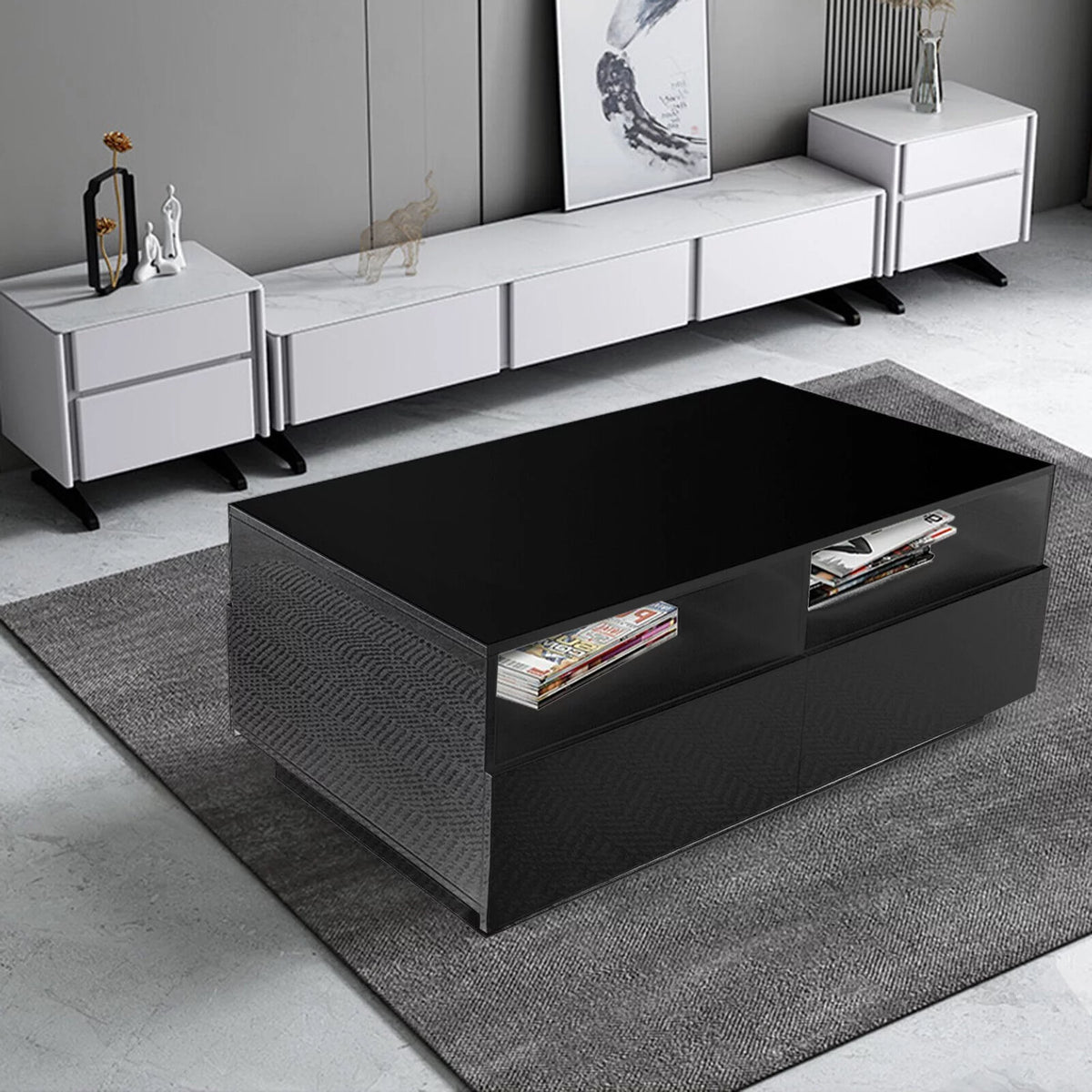 Modern LED High Gloss Coffee Table with 4 Drawers L89655