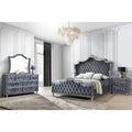 4-Piece Velvet Upholstered Eastern King Bedroom Set in Gray D64211