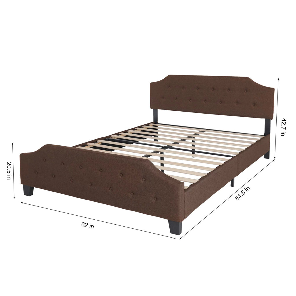 Queen Size Wood Platform Bed Frame with Headboard and Footboard Brown Q816