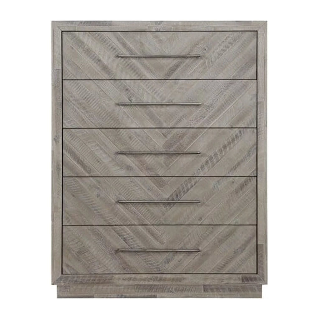 5 Drawer Chest with Herringbone Pattern and Bar Handles E523