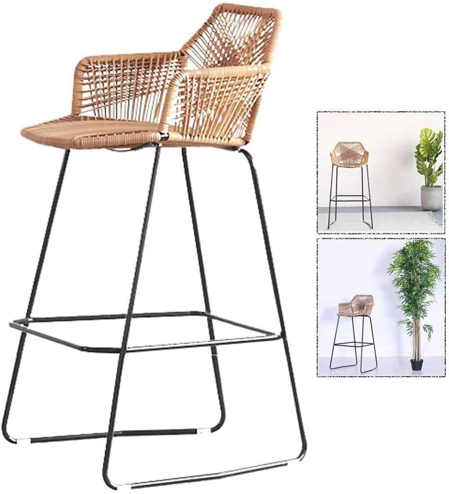 Beige Rattan Bar Stool with Footrest & Back N469