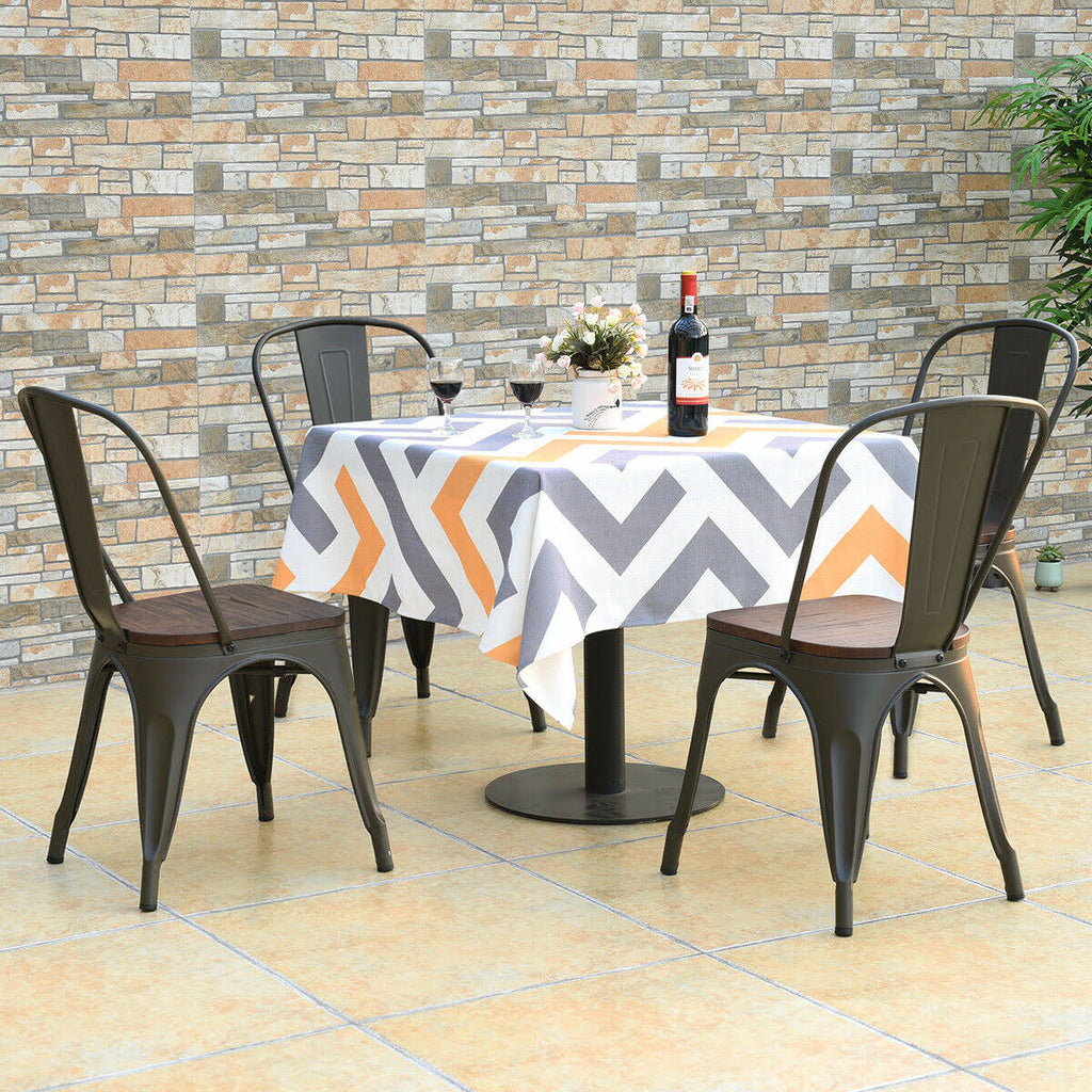 Set of 4 Metal Dining Chair Wood Seat L487