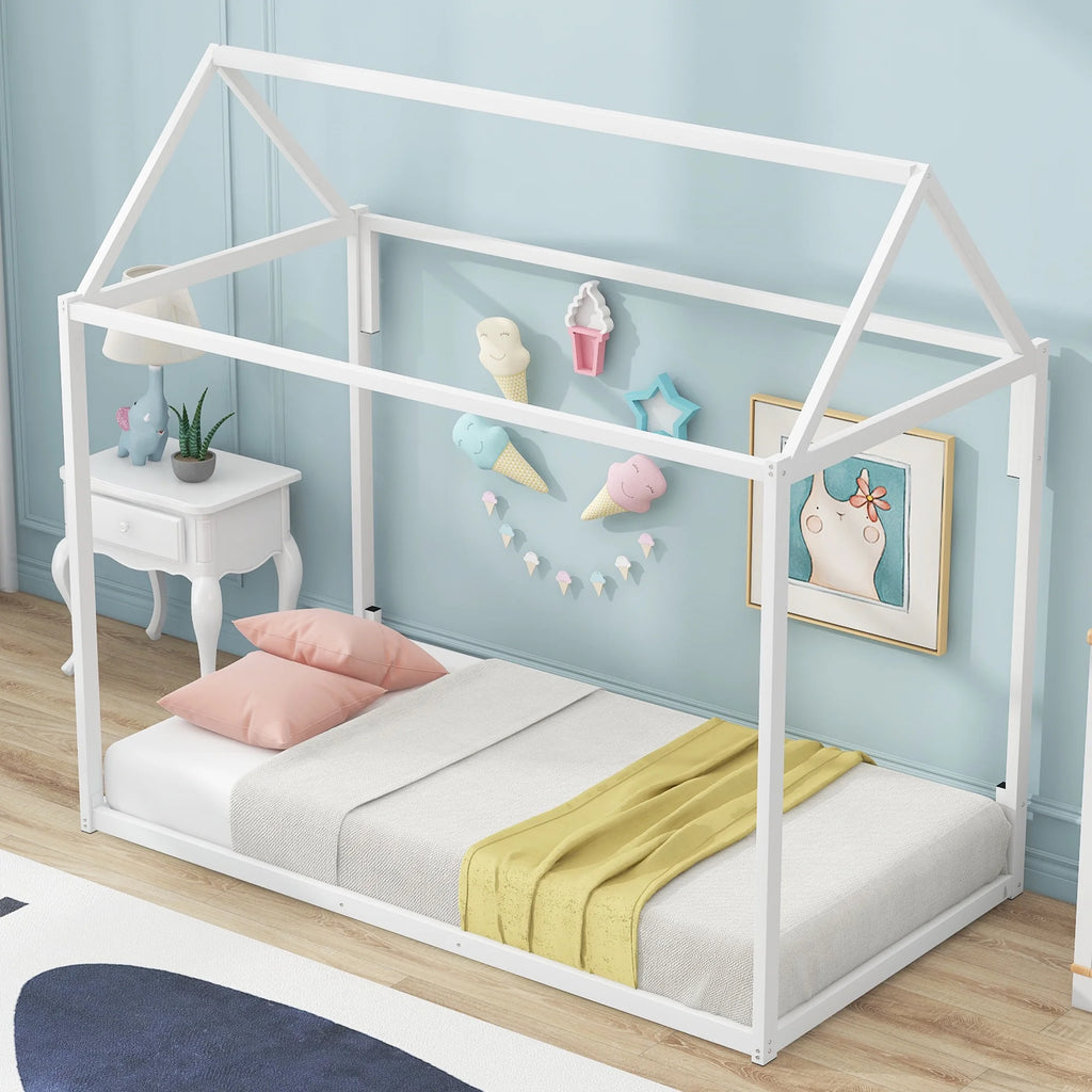 White Metal Twin Size Canopy Bed T5697