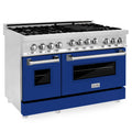 48 In. 6.0 cu. ft. Gas Range with Gas Stove and Gas Oven in Stainless Steel with Blue Gloss Doors C208