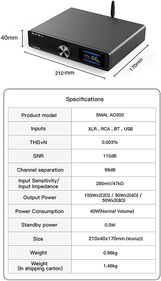Digital Power Amplifier Bluetooth 5.0 2 Channel HiFi Desktop Amp with Remote Control Y153