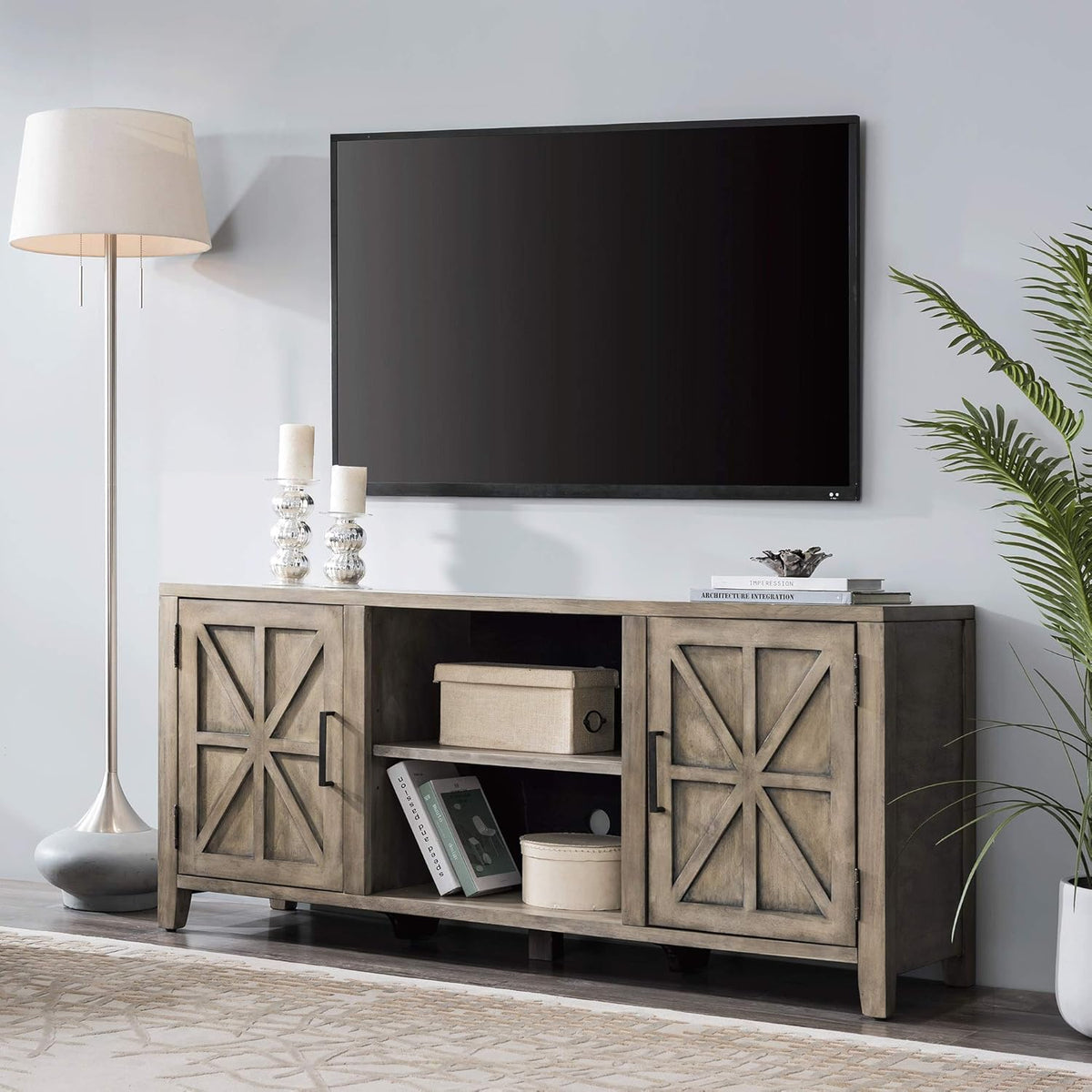 Solid Wood 58 inch TV Stand with 2 Door Cabinet E4878