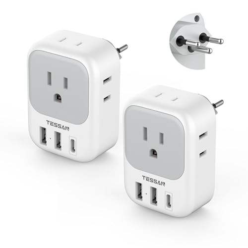 2 Pack European Travel Plug Adapter with 4 Outlets 3 USB Charger Z22237
