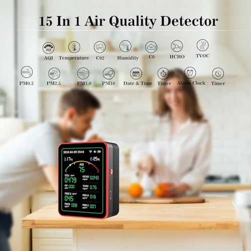 15-in-1 Air Quality Monitor with PM CO2 CO TVOC HCHO AQI Temperature Humidity F529666