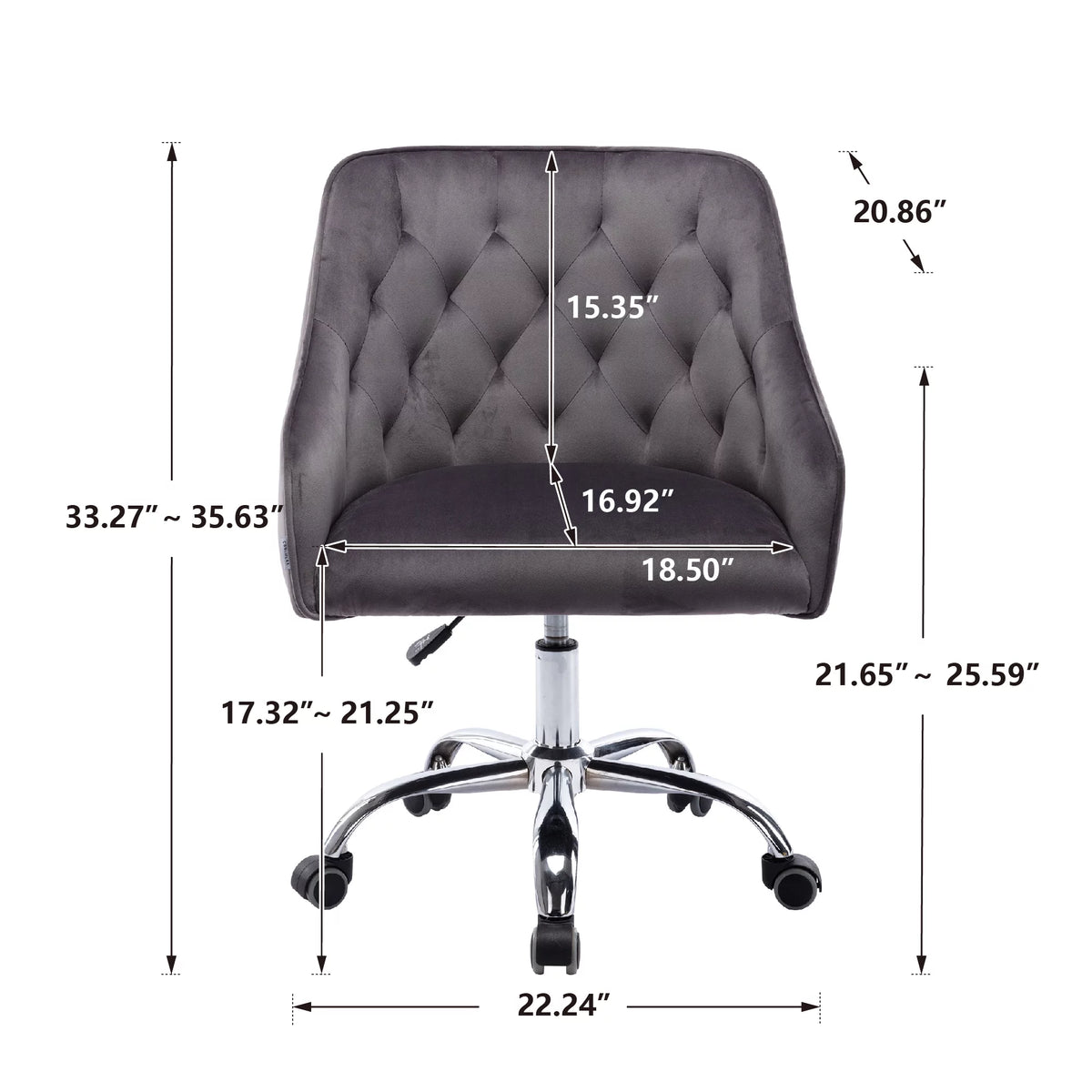Dark Gray Velvet Swivel Accent Chair with Wheels Q506844
