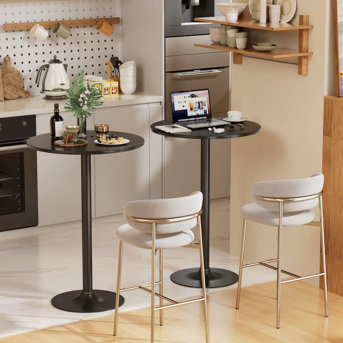 Round Bar Height Cocktail Table Metal Base MDF Top Black X56693