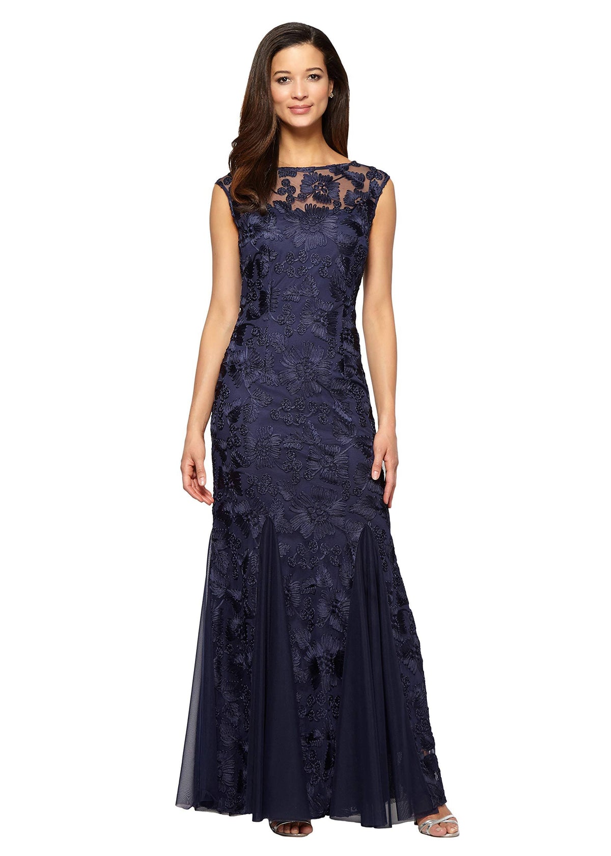 Illusion V-Neck Embroidered Lace Gown K19370