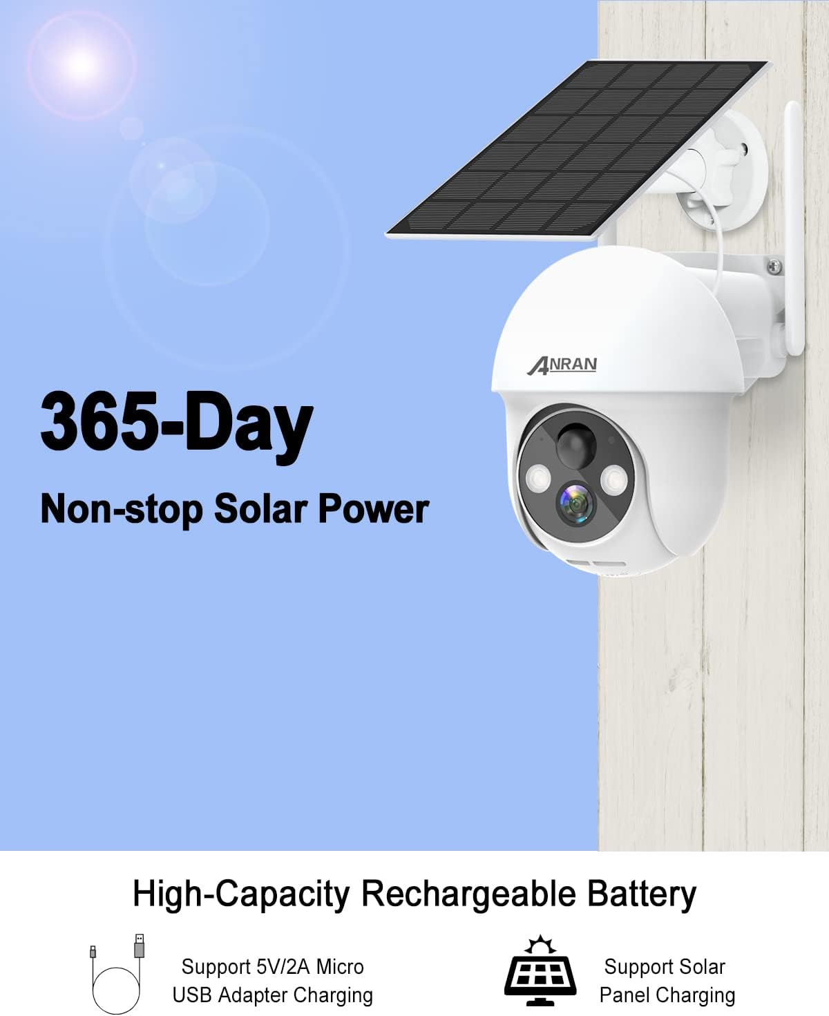 Wireless Outdoor Security Camera with 360° View, Solar, Color Night Vision, IP65 H4161