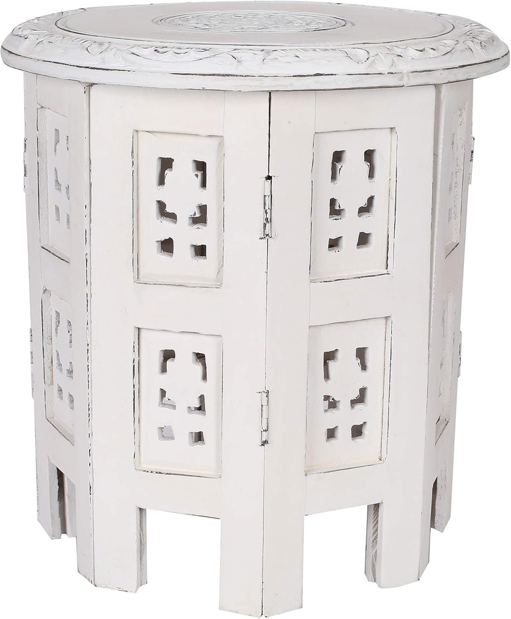 Solid Wood Hand Carved Octagonal Accent Table 18 Inch B829102
