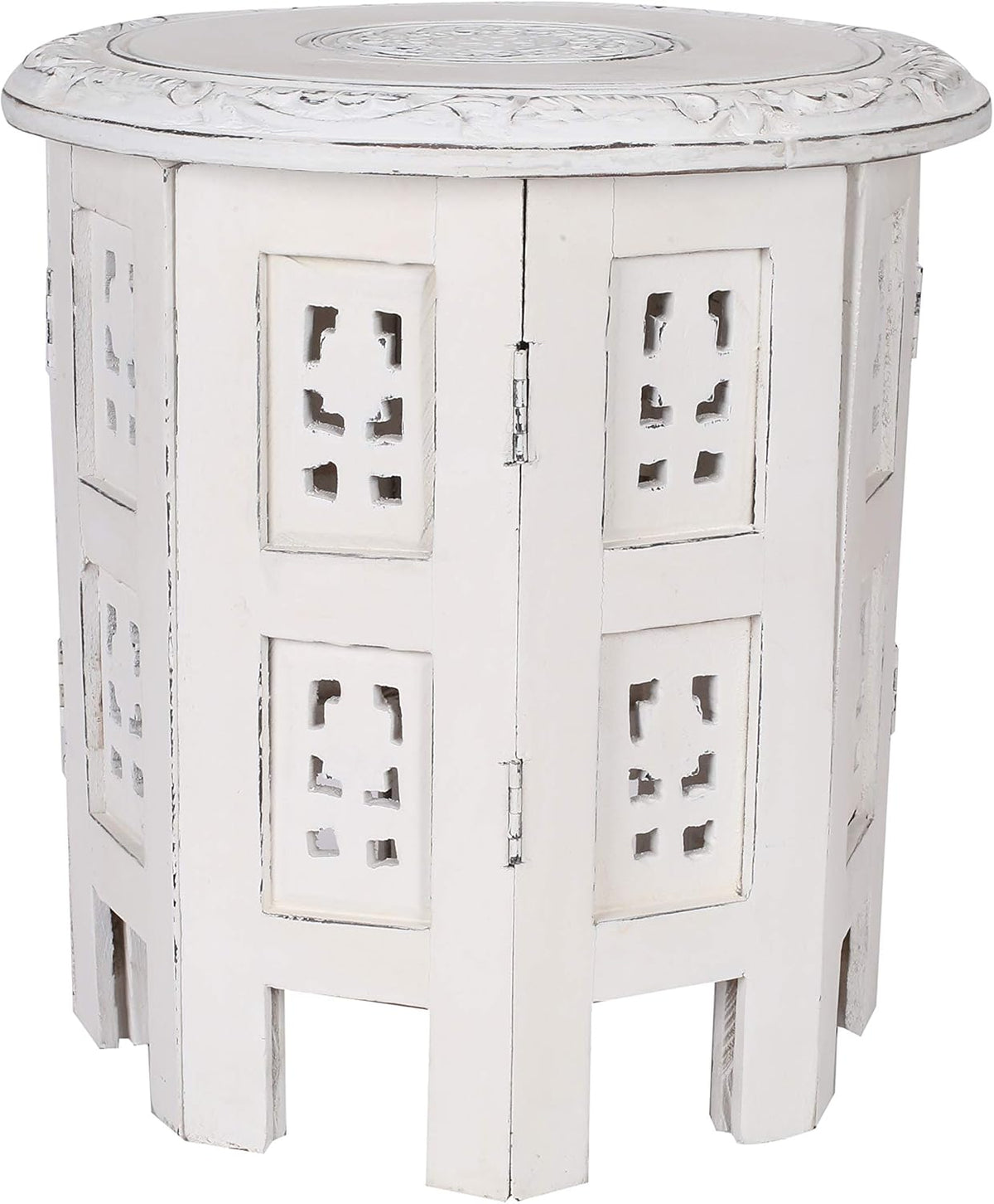 Solid Wood Hand Carved Octagonal Accent Table 18 Inch B829102