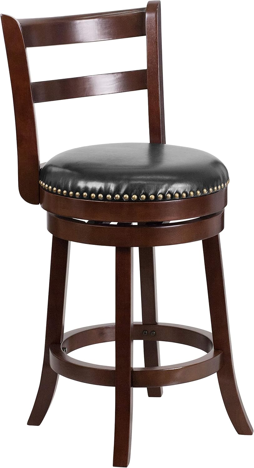 Cappuccino Wood Counter Height Stool with Black Swivel Seat B957835