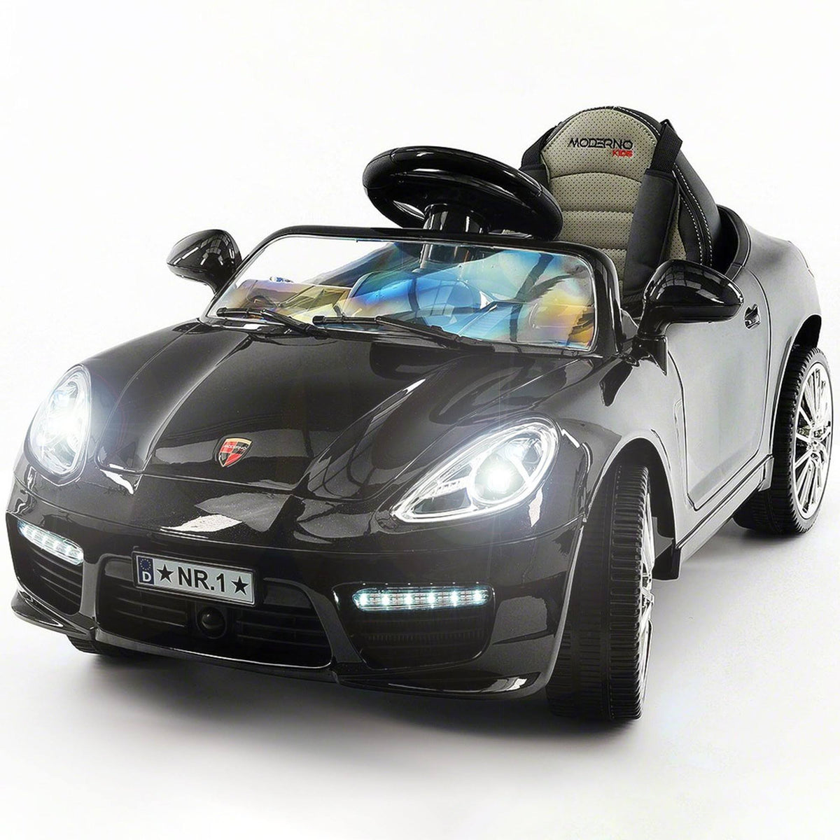 12V Kids Ride on Car with Dining Table, Leather Seat, LED Lights, Black A54196
