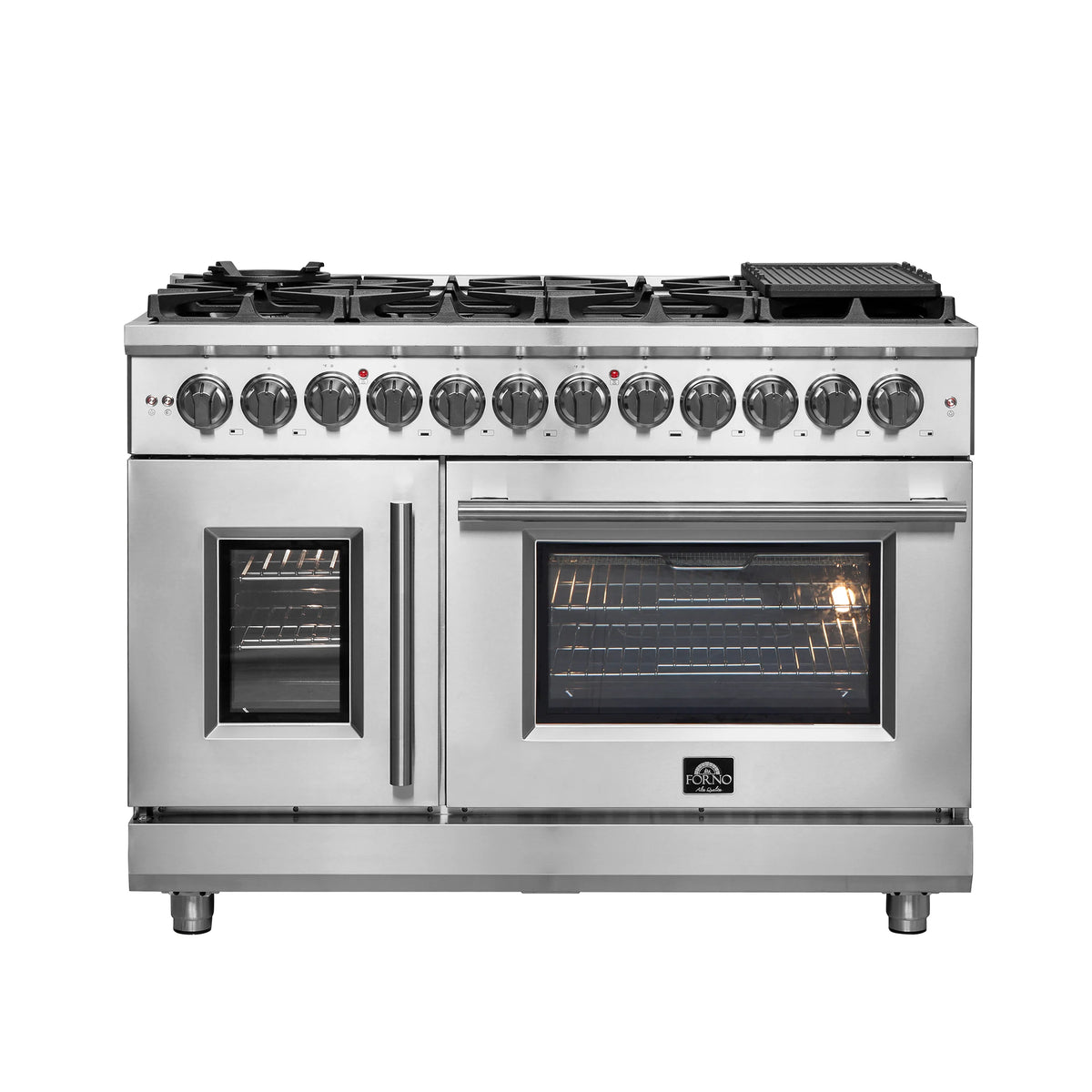48" Freestanding French Door Dual Fuel Range with 8 Burners D1975