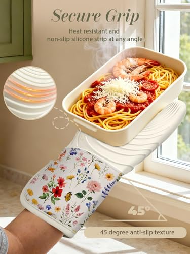 Long Silicone Oven Mitts 2 Pcs Cotton Oven Gloves G146309
