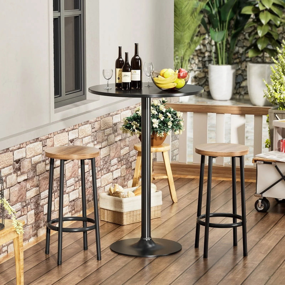Round Bar Height Cocktail Table Metal Base MDF Top Black X56693
