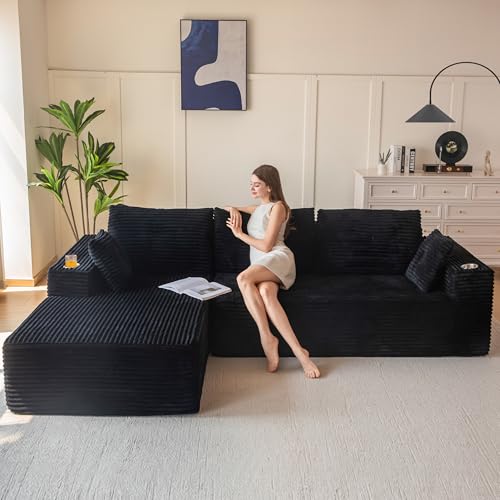 110" Modular Sectional Couch with L-Shape Chaise Black C6125