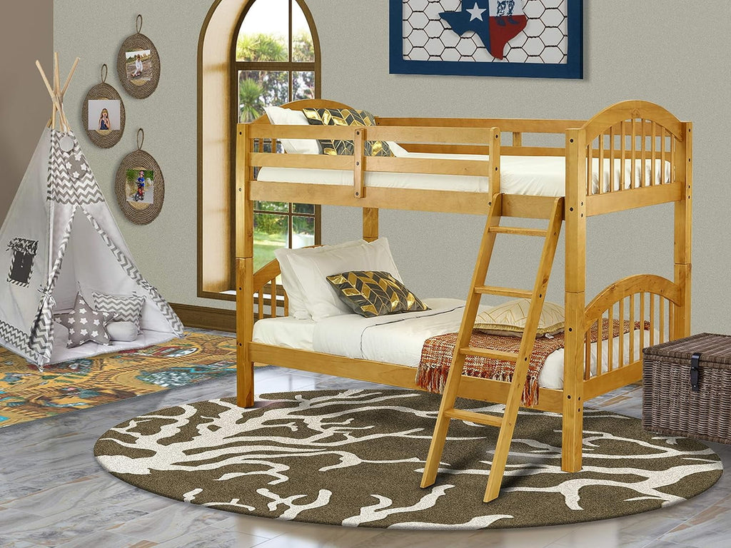 Wood Bunk Beds with Ladder and Safety Rail Oak Finish N436