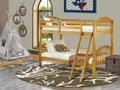 Wood Bunk Beds with Ladder and Safety Rail Oak Finish N436