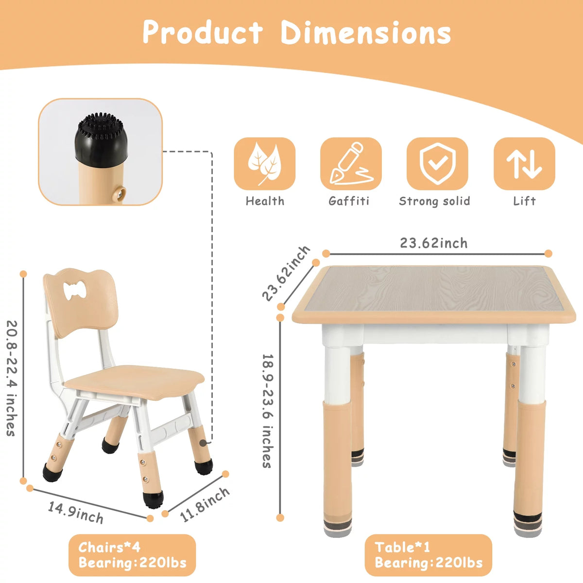 Kids Activity Table and 4 Chairs Set Height Adjustable M217