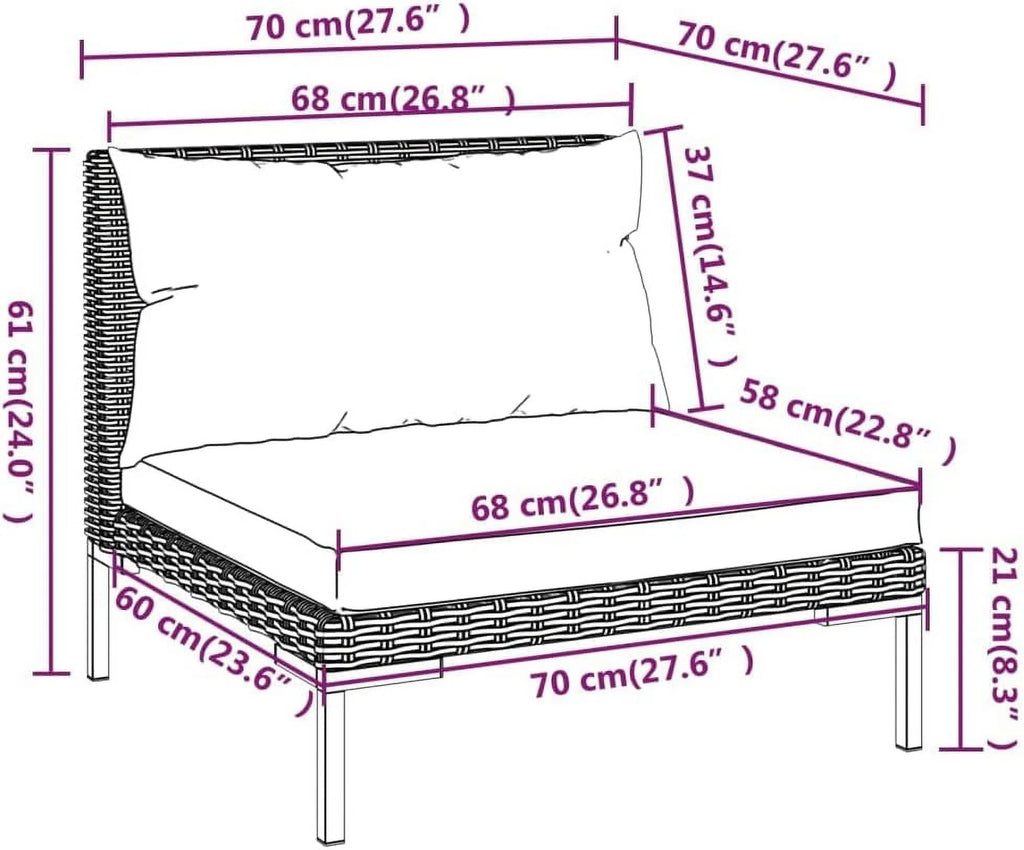 12 Piece Patio Lounge Set with Cushions Poly Rattan Dark Gray T2434