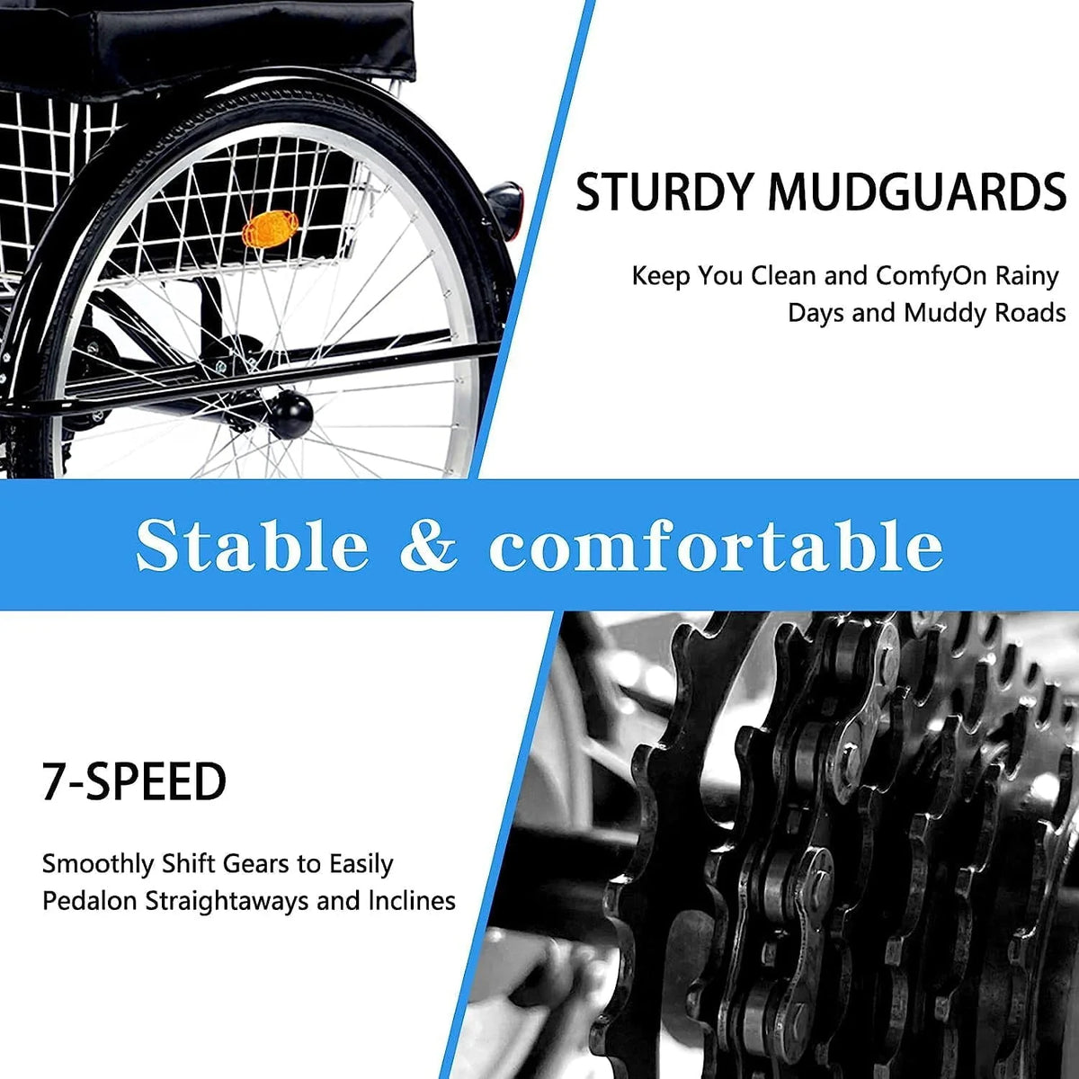 26 Inch 3 Wheels Adult Tricycle with 7 Speed Gear System E81887